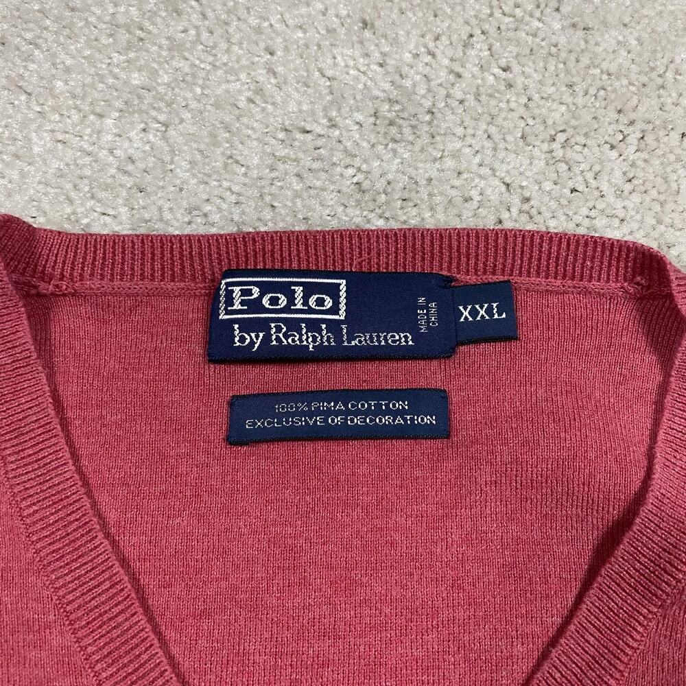 Polo By Ralph Lauren Sweater Mens 2XL Pink Pima Cotton V Neck Knit Pullover Pony - Picture 2 of 6